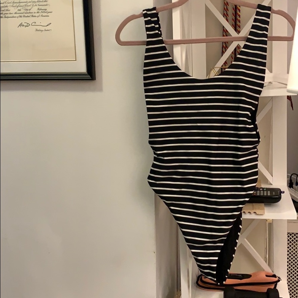 Black and white stripe swimsuit